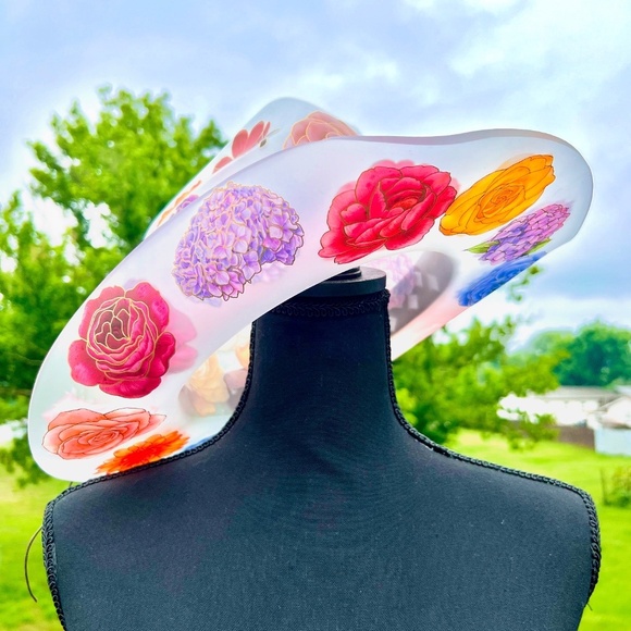 One of a Kind See Through Floral Acrylic Wearable Cowboy Hat - Picture 5 of 7